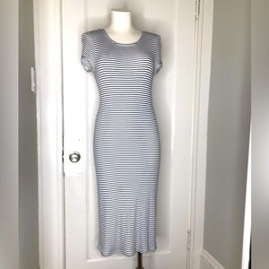 Club Monaco - White & Black Striped Midi T-Shirt Dress